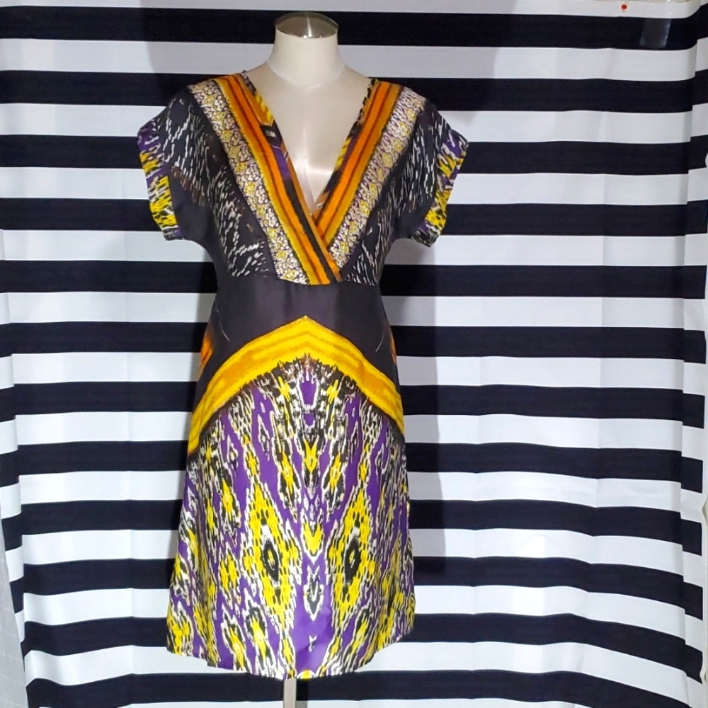 Kenar Multicolor Mixed Print 100% Silk Dress